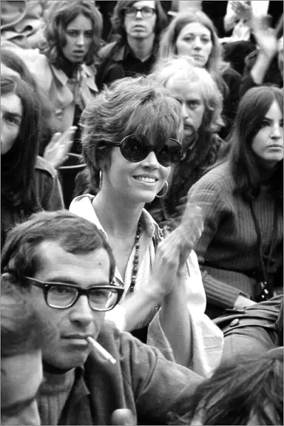 Jane Fonda and Roger Vadim applauding The Who at The Isle of Wight Festival