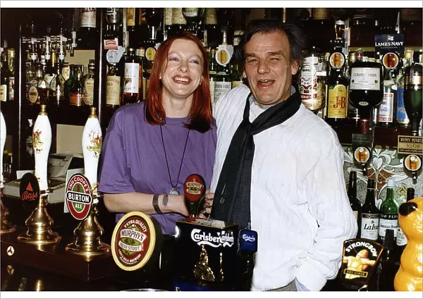 Keith Floyd Television Chef behind the bar at The Maltsters Arms near Totnes Devon
