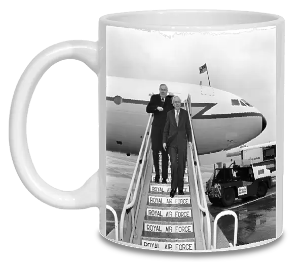 Heathrow Airport: Mr. Harold Wilson and Mr. James Callaghan seen leaving their plane at