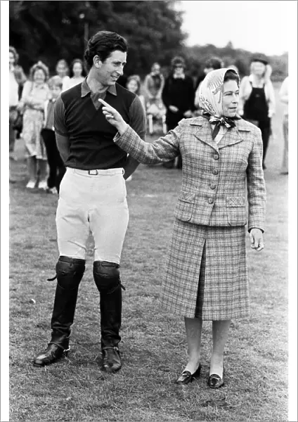Prince Charles and his mother Queen Elizabeth II at a polo tournament. June 1979