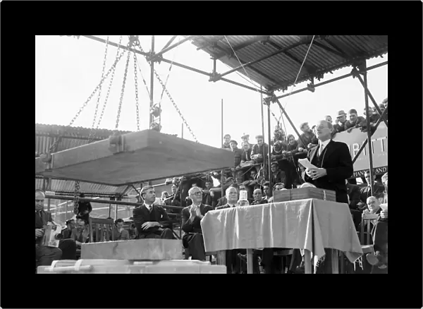 Clement Attlee (Prime Minister) laying the foundation stone of the South Bank Concert