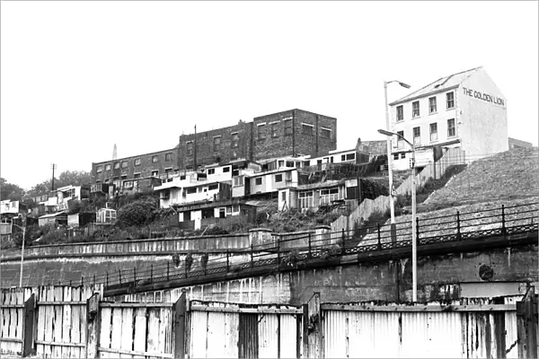 Dereliction along the quayside in Newcastle. The Golden Lion pub pictured