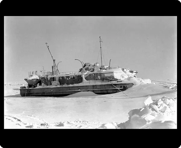 Prudhoe Bay Alaska. Ships frozen in the Beaufort Sea Prudhoe Bay. April 1977 77-02128-017