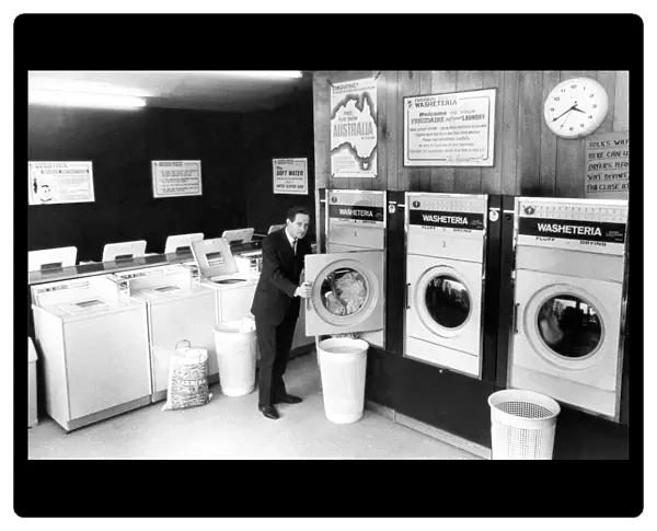 A typical laundry in February 1970. The Washeteria at Boston Court