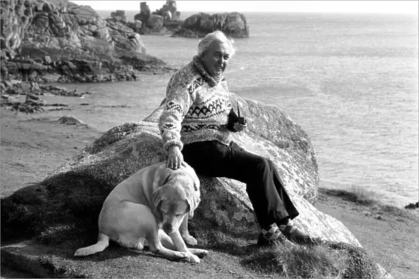Prime Minister Harold Wilson seen here with his dog on the beach on the Scilly Isles