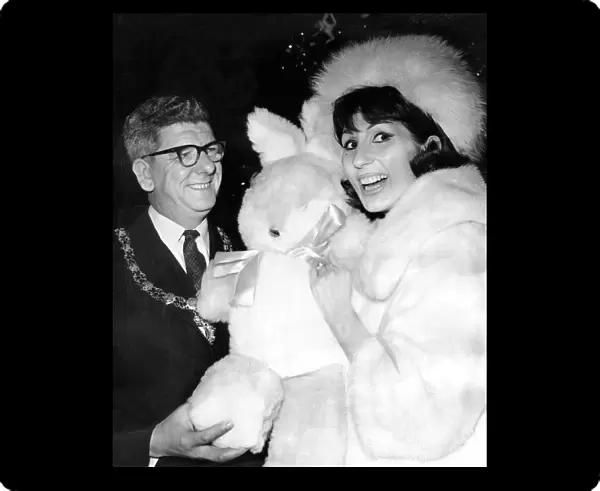 A smiling Alma Cogan presented a giant wollen rabbit to the Mayor of Gateshead