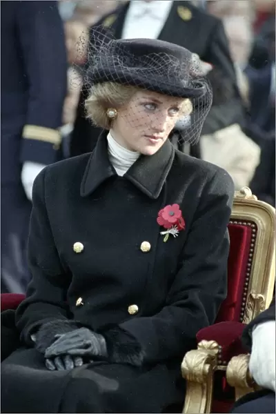 The Princess of Wales at an armistice service in Paris during an official visit to France
