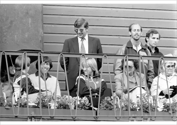 Wimbledon 1980: 2nd day. Chris Evert-Lloyd watching her husband. June 1980 80-3290-029