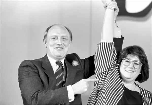 Neil Kinnock labour party leader seen here with Deidre Wood the labour candidate in