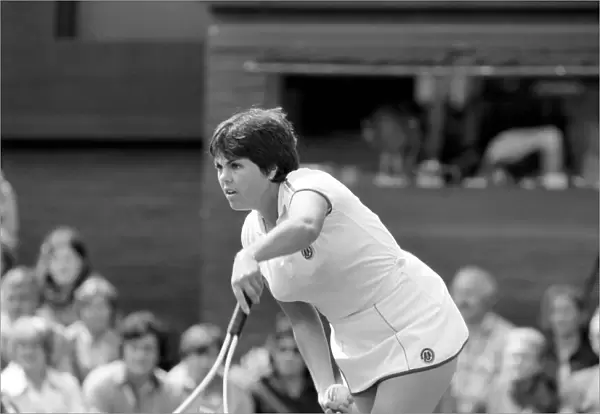Wimbledon 1980: 2nd day. Navratilova vs. Kloss. Kloss in action against Navratilova