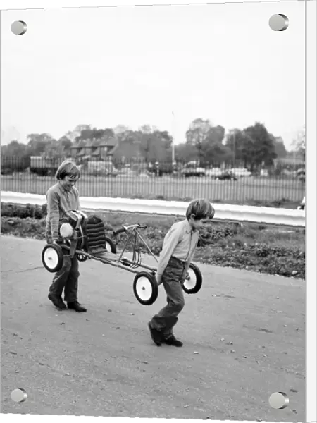 ChildrenIs Go-kart: Robert and Richard Spicer carry the Go Kart on to the Skid Pan