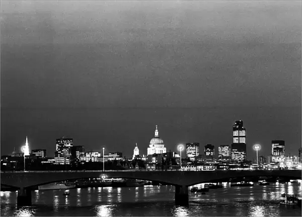 London City Skyline by night. February 1987