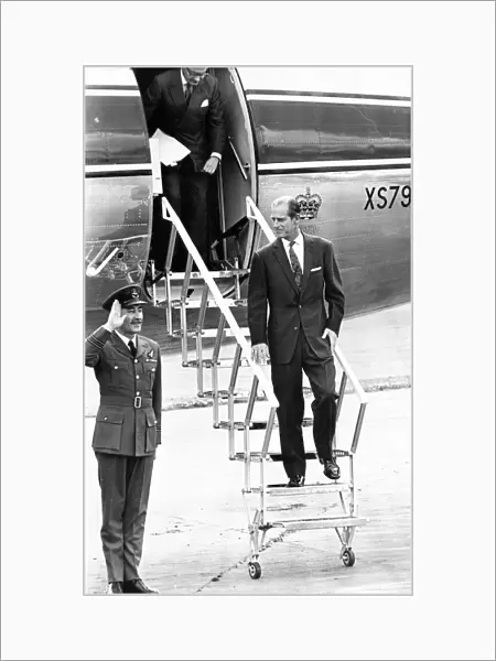 Prince Philip, Duke of Edinburgh, lands at Usworth Airport. 11th May 1972