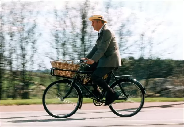 Jim Wayte, from Washington takes his 1936 Bundle Tradesmans cycle for a ride at Beamish