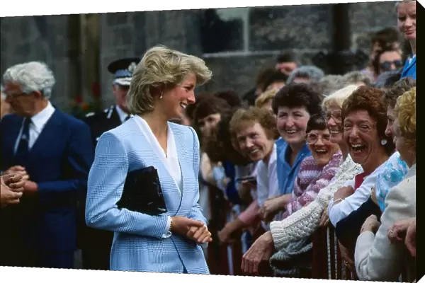 Princess Diana Princess of Wales meeting OAP Freda Lochrie on a vist to Glasgow Scotland
