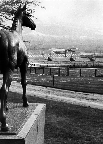 A Statue of the famous racehorse Arkle at Cheltenham. 12th March 1974