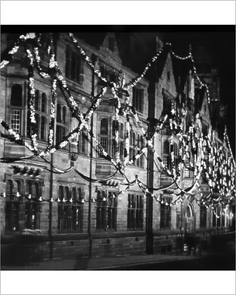 Coventry City Council House, with Christmas bunting in the foreground of the image circa