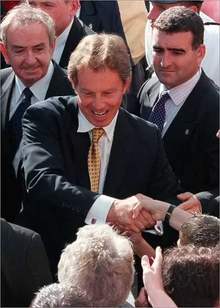 Tony Blair Prime Minister September 1999 Meeting public in Hamilton shaking