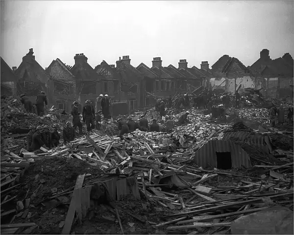 WW2 West Hendon Bomb Damage. Street detroyed by German bombing Circa 1941 Circa