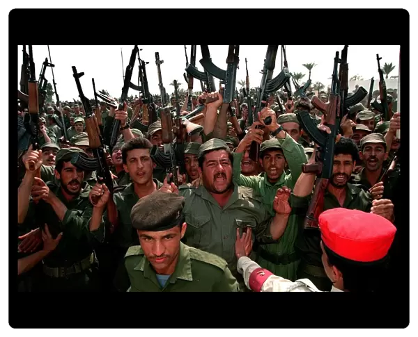Volunteer Reserve Army Parade in Tikrit Iraq May 1998 a crowd of soldiers cheering