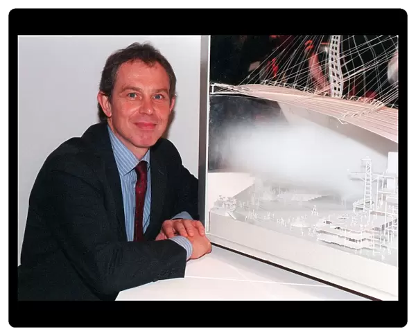 Tony Blair with model of the new Millennium Dome Feb 1998 in Greenwich