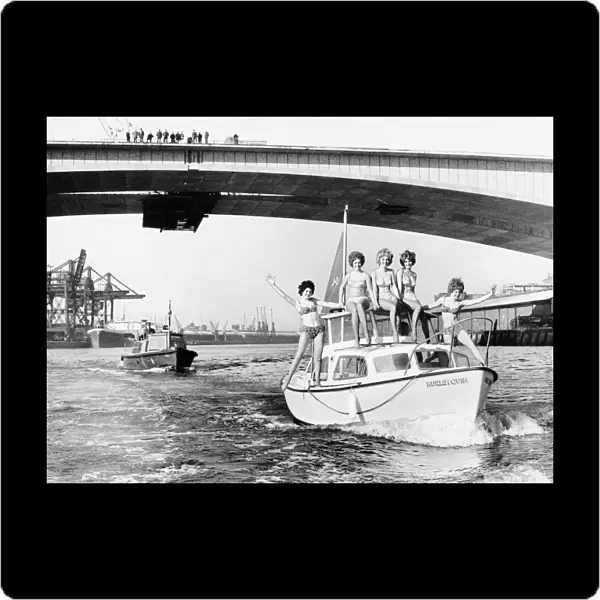 Kingston Bridge Glasgow March 1970 River Clyde Bikini clad girls on motor