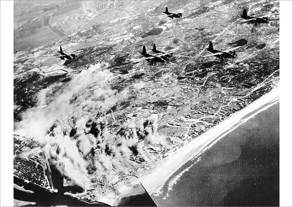USAF Marauder bombers fly over the coast of Holland after a raid on the U Boat