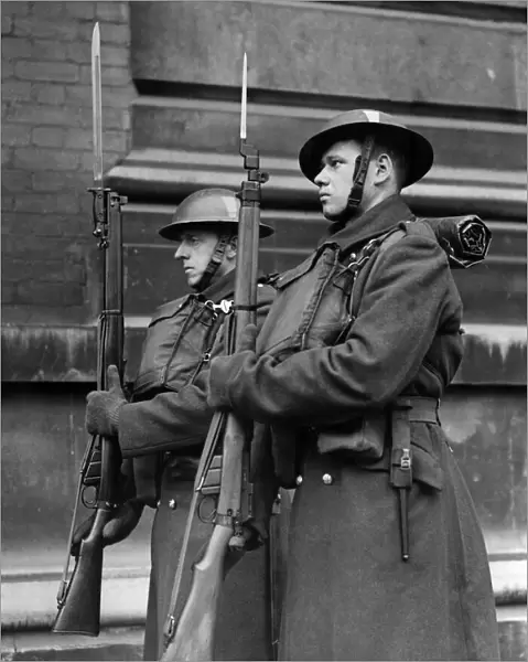 Army Sentries guard a government building in London January 1942