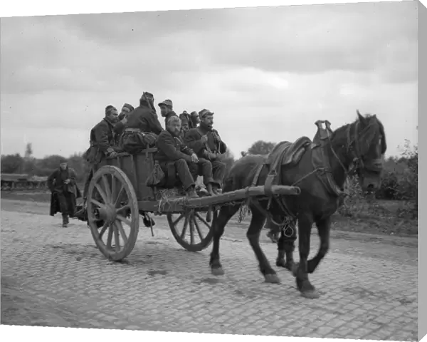 A cartload of sick and wounded Belgian soldiers seen here arriving in Antwerp