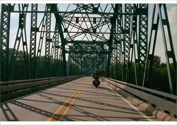 Motorcycle Tour America USA crossing iron bridge into Ohio July 1999