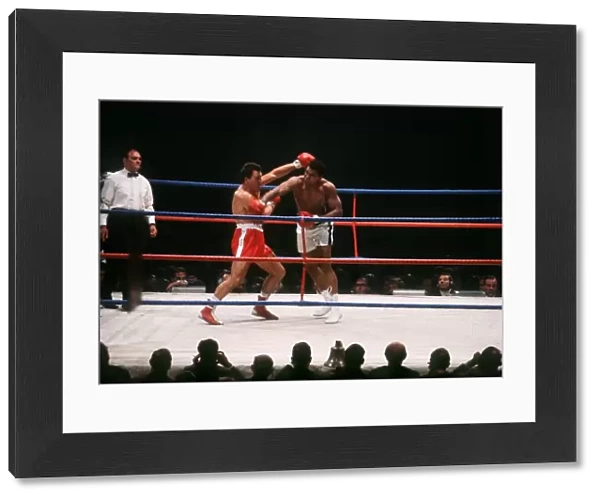 Action during the World Heayyweight title fight between Muhammad Ali (Cassius Clay