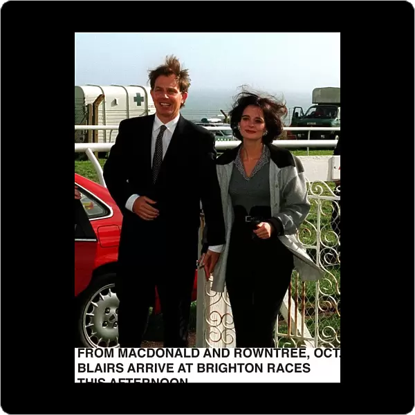 Tony Blair Labour Leader MP with wife Cherie at the races in Brighton sponsored by
