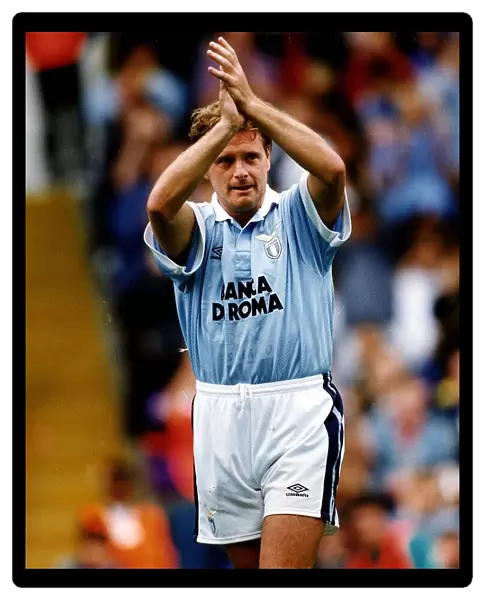 Paul Gascoigne of Italian club Lazio acknowledges the applause of the fans aduring