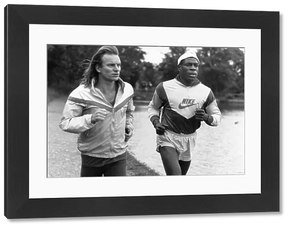 Sting pop singer aka Gordon Sumner running training 1988 with boxer Frank Bruno