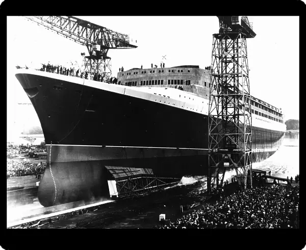 Queen Elizabeth II launch from John Browns shipyard 1967 into the River Clyde