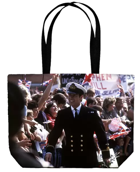 Prince Andrew returns from Falklands at Portsmouth after HMS Invincible docks 1982