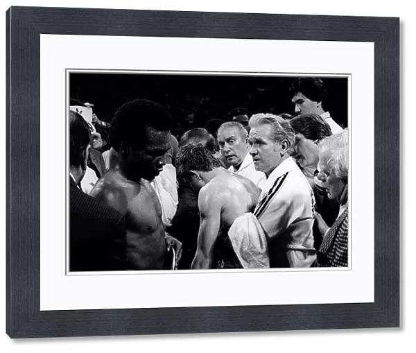 After fight Sugar Ray Leonard v Dave Boy Green 1980 by ringside with trainers