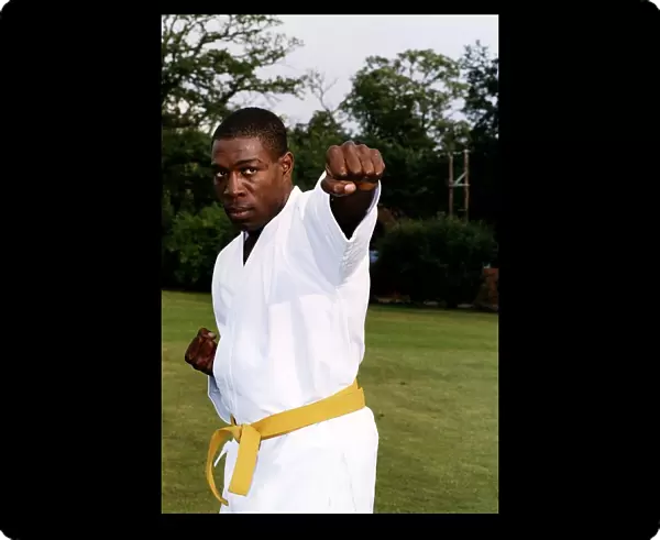Frank Bruno ex heavyweight boxing world champion practices his karate Trainer Keith