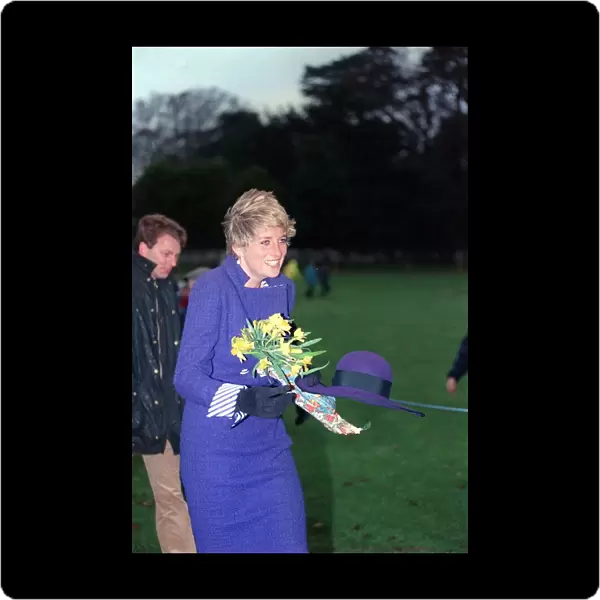 Princess Diana at Sandringham Church Service on a windy Christmas day