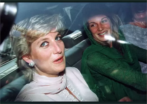 A laughing Princess Diana leaves Lahore Airport in Pakistan with her friend Jemima Khan