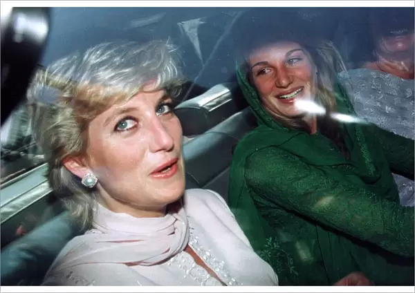 A laughing Princess Diana leaves Lahore Airport in Pakistan with her friend Jemima Khan