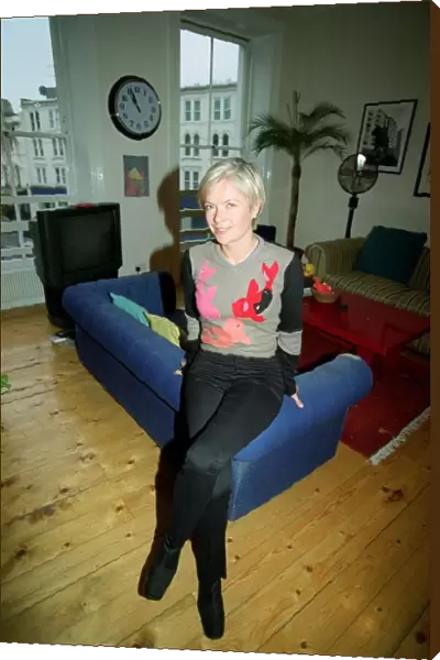 Mareilla Forstrup TV Presenter Sitting on sofa at home December 1998