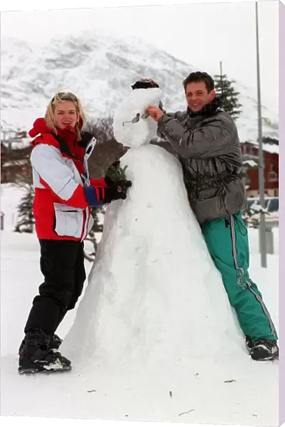 Zoe Ball Radio  /  TV Presenter December 1997. On ski resort with mirror man Matthew