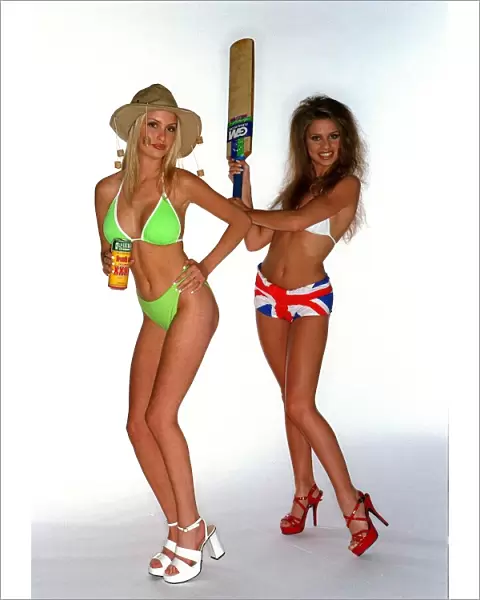 Ashes Babes Katie Price and Michelle Clack pose in their bikinis