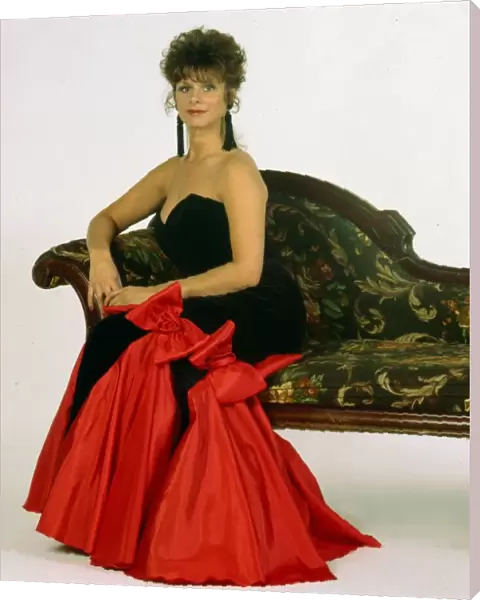 Shirin Taylor modelling red & black dress December 1990