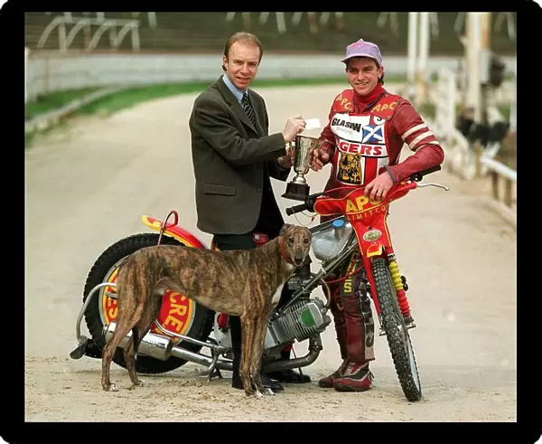 Steve Archibald and Mike Powell with dog Constant Courage speedway