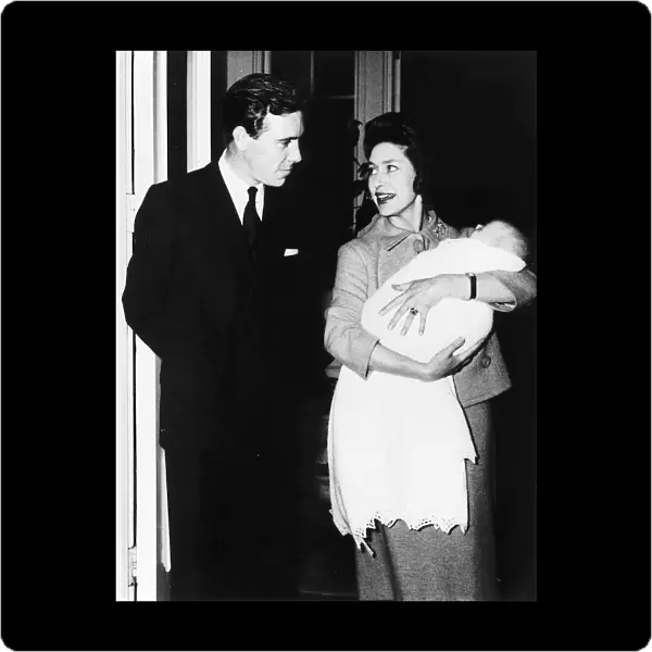 Princess Margaret with Lord Snowdon and their baby son Viscount Linley leaving Clarence