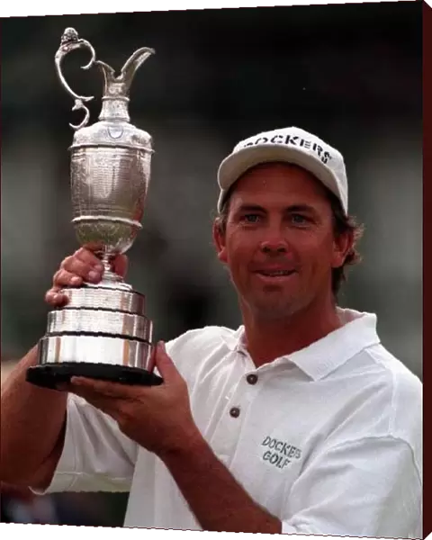 Tom Lehman holds the trophy after beating Nick Faldo at British Open Royal Lytham St