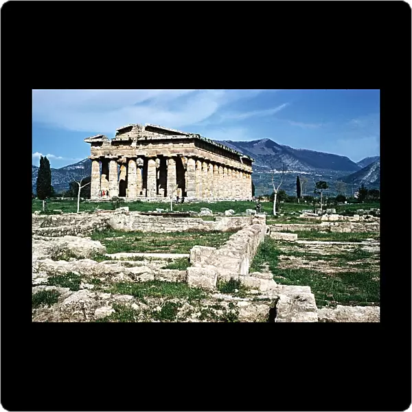 Ruins of Greek temple of Neptune at Paestum 40 kilometres South of Salerno Italy
