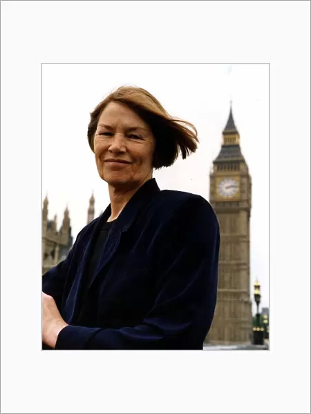 Glenda Jackson MP actress standing outside the House of Commons